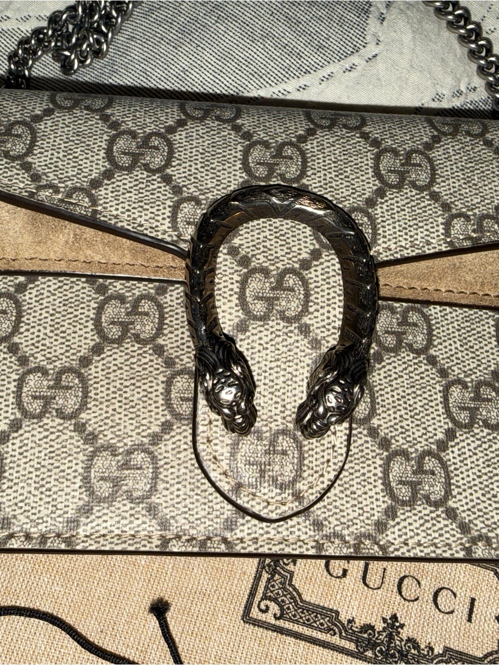 Gucci Beige GG Supreme Dionysus Crossbody with Brown Trim and Silver Hardware - Picture 5 of 11